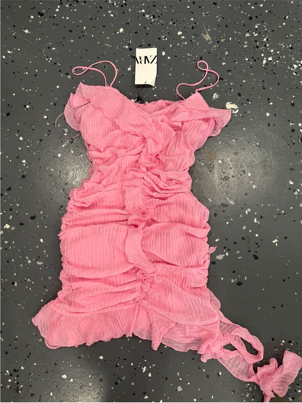 Zara Pink Ruffled Ruched Mini Dress - Picture 3 of 3